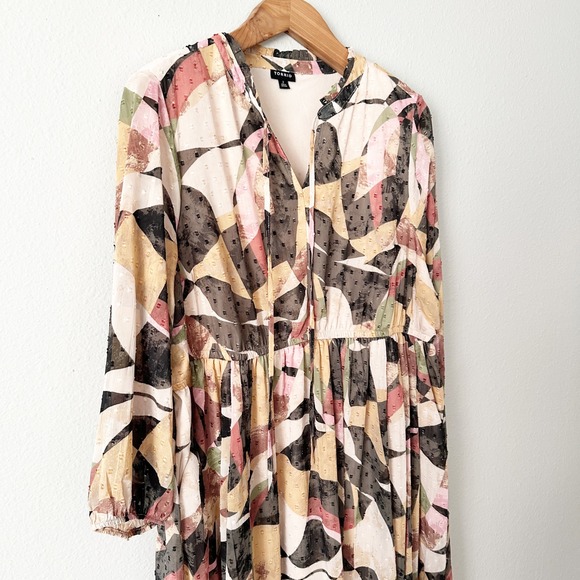 Torrid Clip Dot Abstract Geo Print Chiffon V Neck 3/4 Sleeve Dress Size 2X‎ - Picture 5 of 13